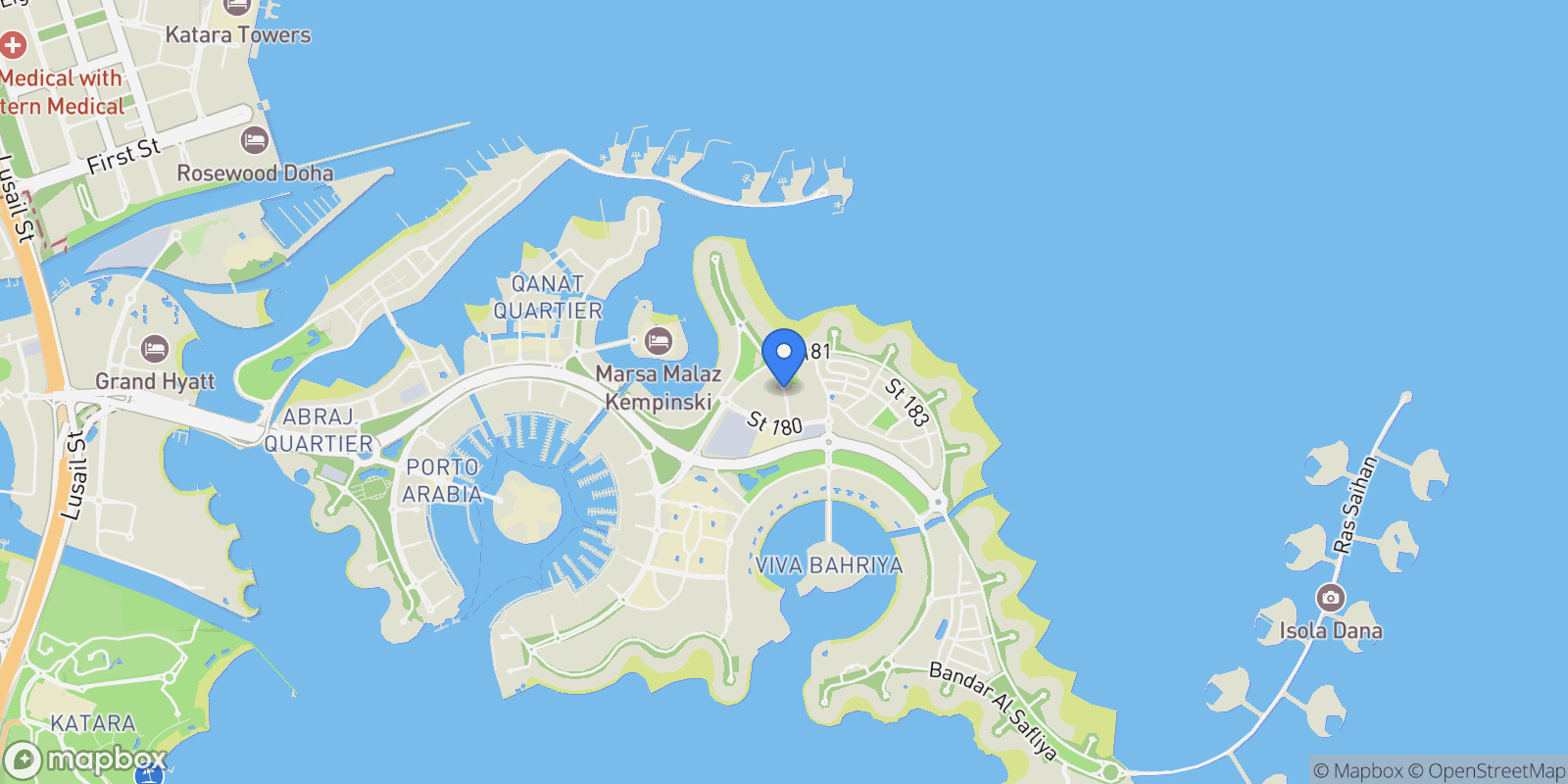 Map showing The Pearl, Doha, Doha, Qatar.