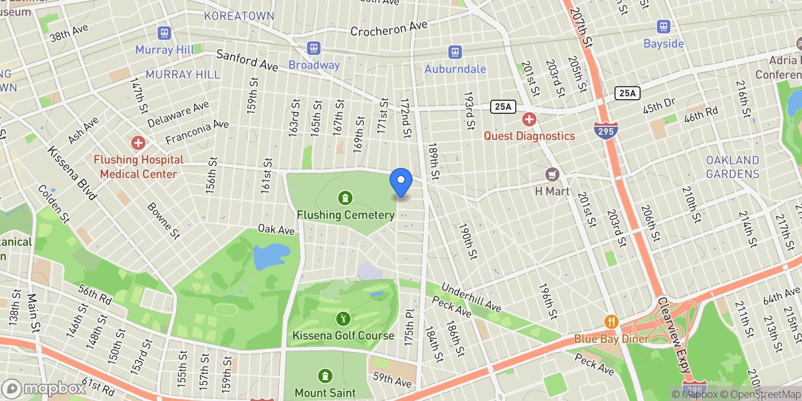 Map showing 171-06 Bagley Avenue , Flushing, NY 11358, New York, New York, United States.