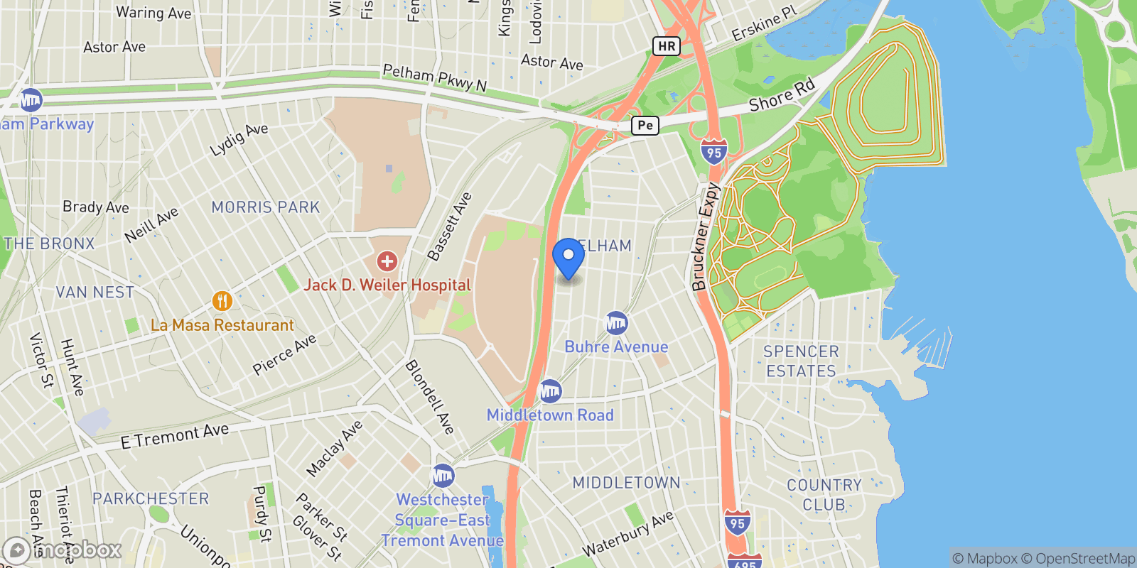 Map showing 1865 Mulford Avenue , Bronx, NY 10461, New York, New York, United States.