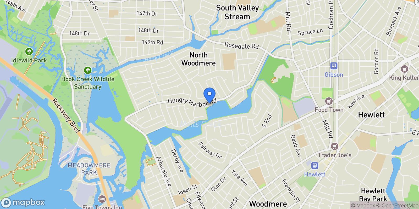 Map showing 443 Hungry Harbor Road, North Woodmere, NY 11581, Valley Stream, New York, United States.