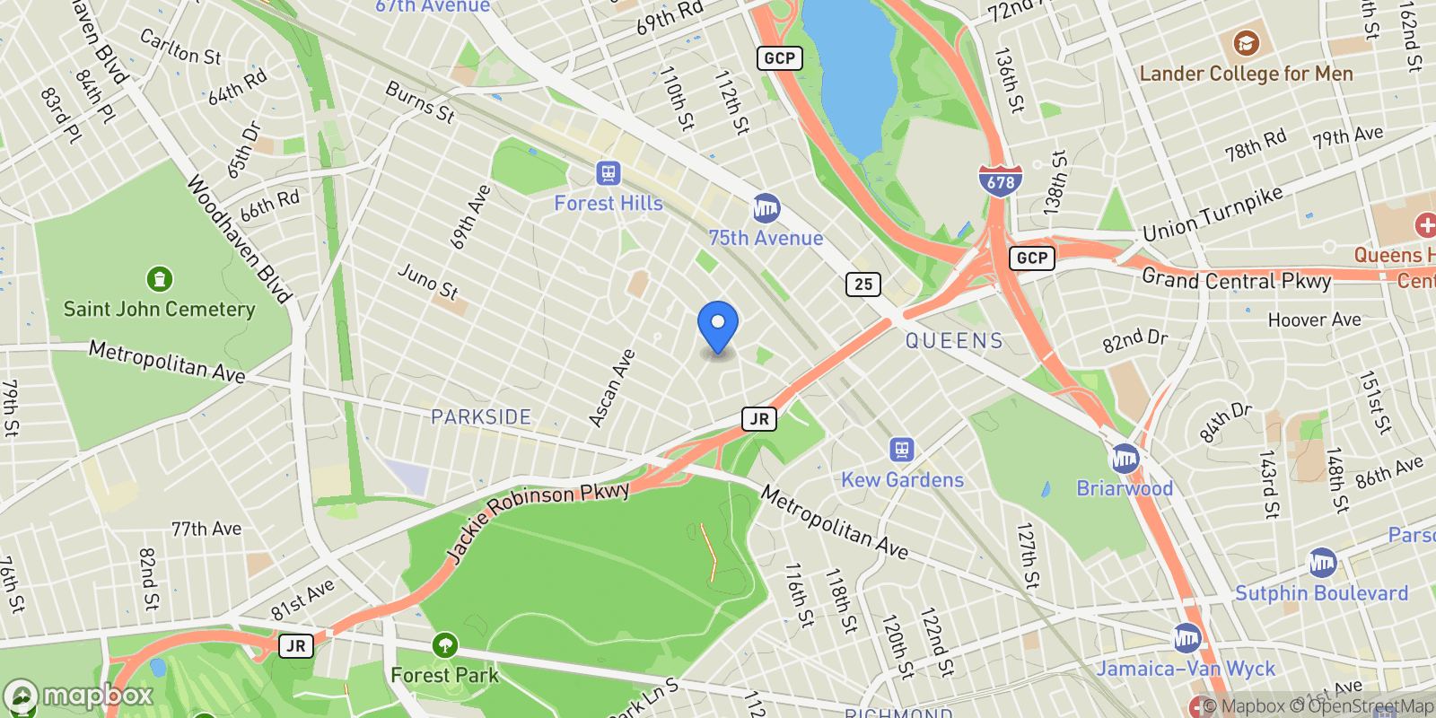 Map showing 50 Shorthill Road , Forest Hills, NY 11375, New York, New York, United States.