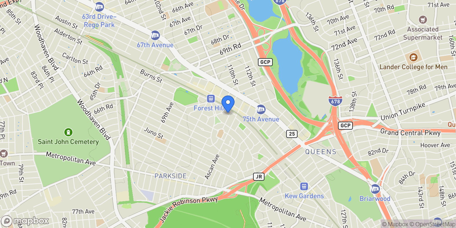 Map showing 15 Slocum Crescent, Queens, NY 11375, New York, New York, United States.