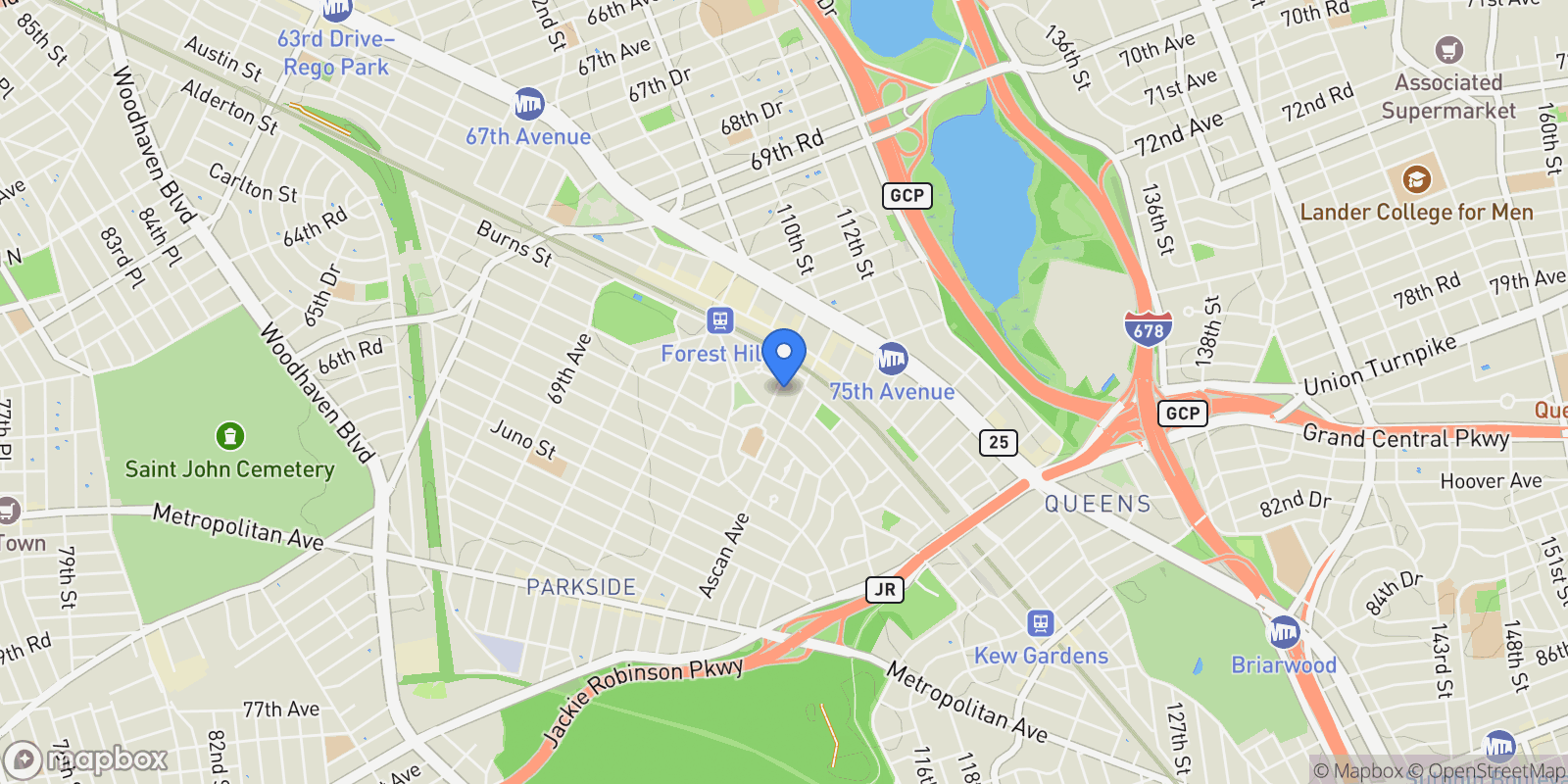 Map showing 40 Slocum Crescent , Forest Hills, NY 11375, New York, New York, United States.