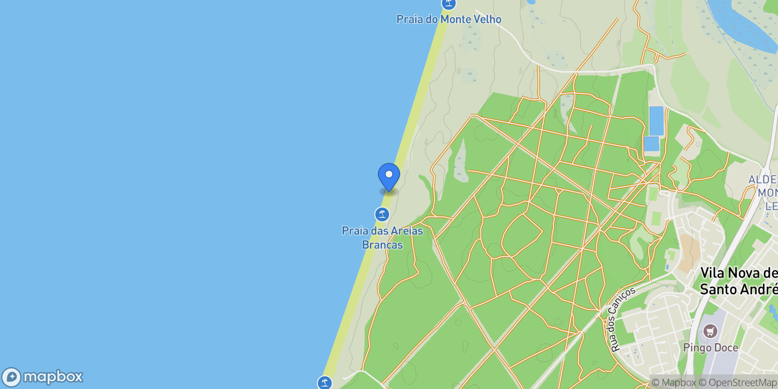 Map showing Santo Andre, Setubal, Portugal.