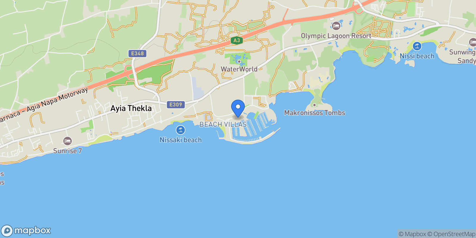 Map showing 52 Ayia Thekla, Ayia Napa, Cyprus.