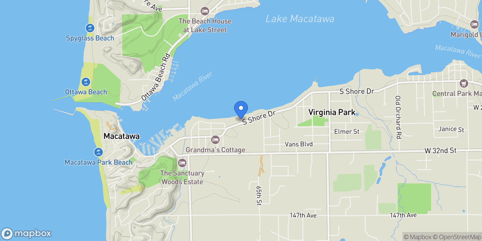 Map showing 1933 South Shore Drive, Holland, MI 49423, Holland, Michigan, United States.