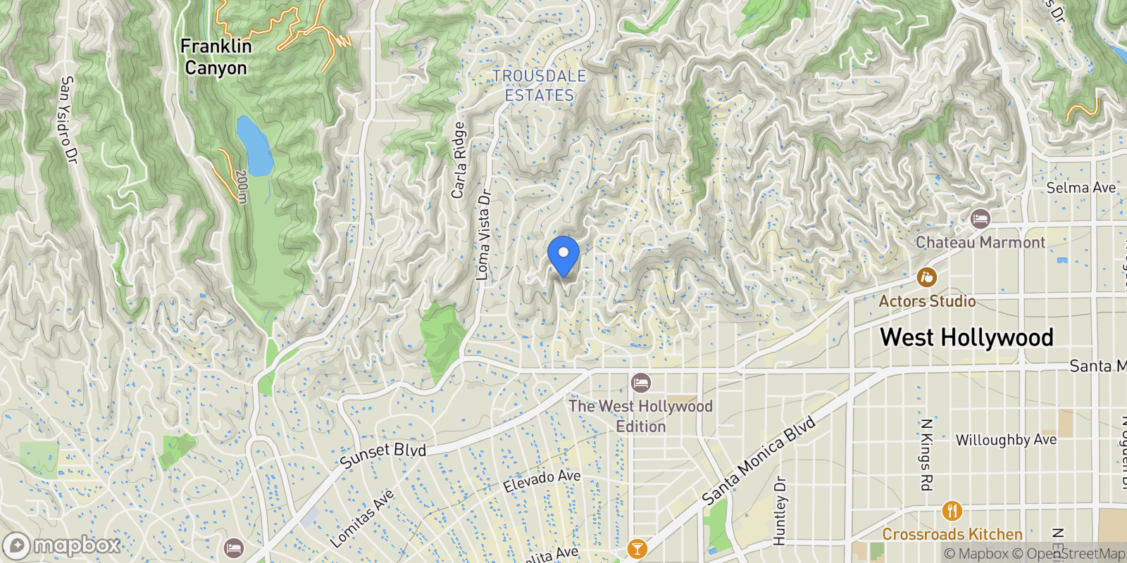 Map showing 9279 Sierra Mar Drive, Los Angeles, California, United States.