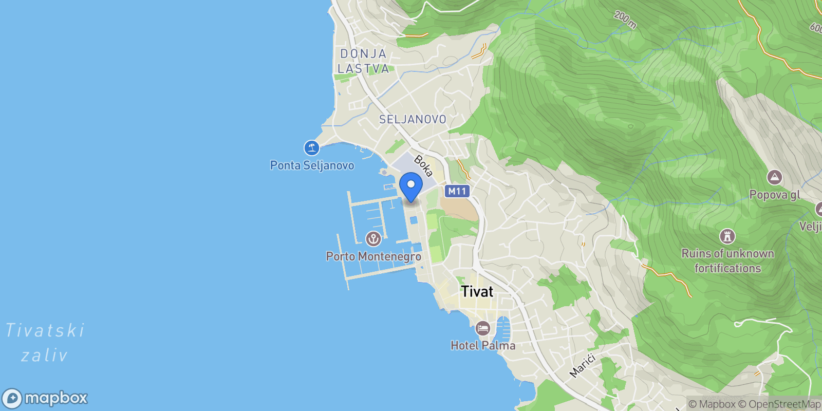 Map showing Porto Montenegro, Tivat, Tivat, Tivat Municipality, Montenegro.