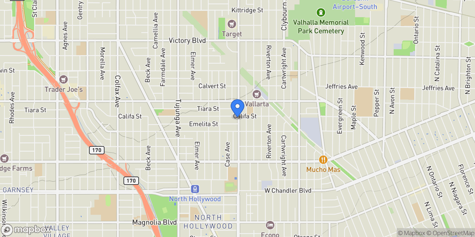 Map showing 5853 Vineland Avenue, Los Angeles, California, United States.
